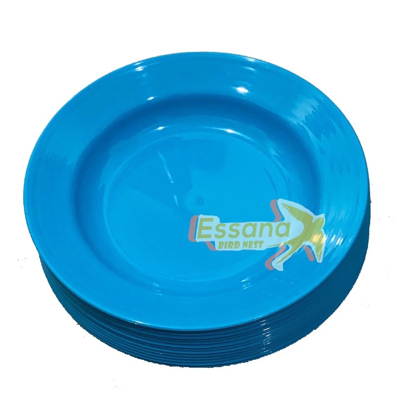 Gelas Minum Plastik _Piring Makan Bulat Plastik _Mangkok Makan Bulat Bakso Plastik_Sendok Makan Plastik_Terlaris Termurah Berkualitas ( 1pcs ) claris-Piring makan biru