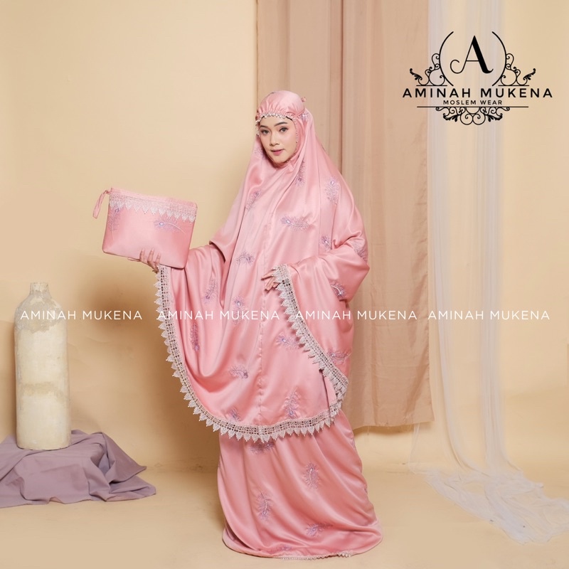 Mukena Dewasa Silky Bordir Mewah Merak Renda Alesya