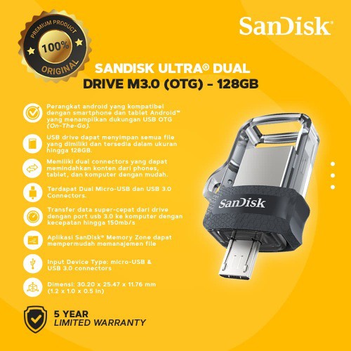 FLASHDISK OTG SANDISK 128GB DUAL DRIVE M3