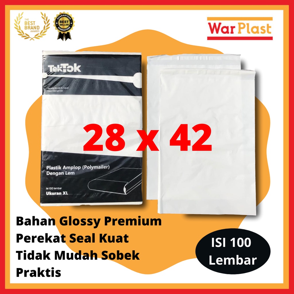 Plastik Polymailer Amplop Plastik Packing TekTok isi 100 Uk XL 28x42 Putih