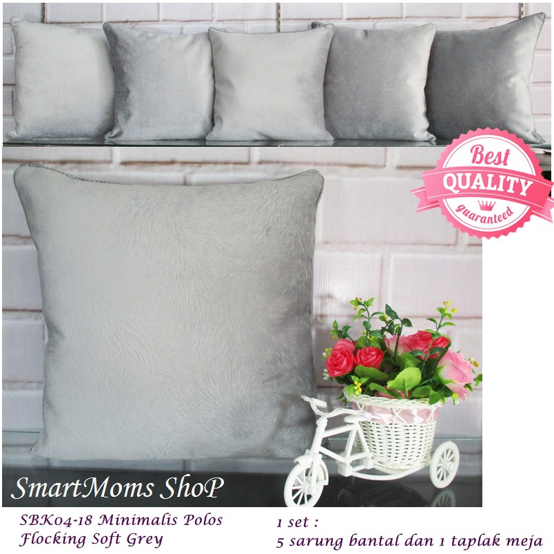 SARUNG BANTAL SOFA KURSI MINIMALIS MODERN POLOS MEWAH FLOCKING SOFT GREY