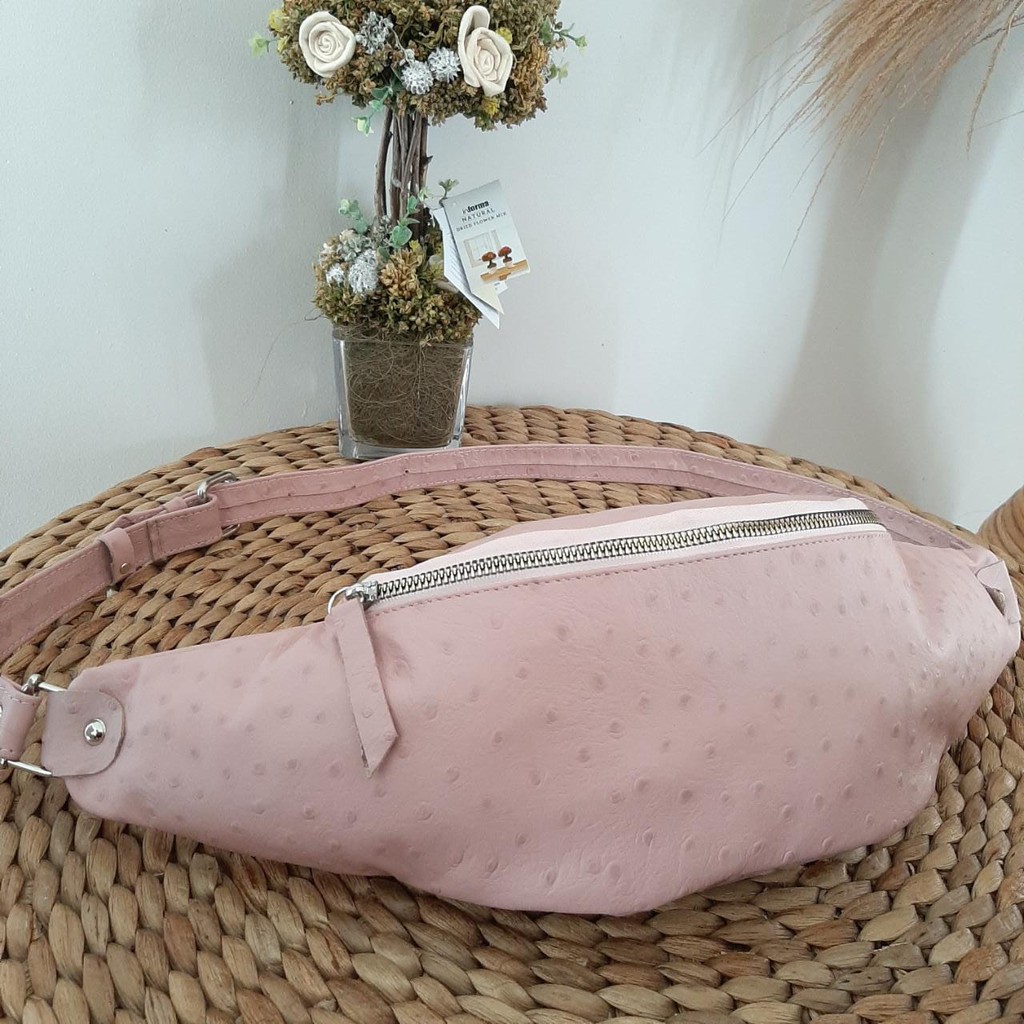 waistbag wanita kulit asli warna pink tas selempang khas kota garut