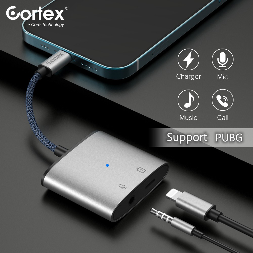 Cortex - Splitter - 2in1 3in1 - Lightning to jack CONVERTER - PUBG Charger + Open Mic - telepon