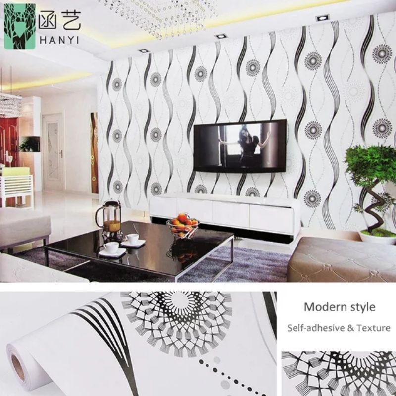 WALLPAPER DINDING MOTIF CAKRA HITAM 45cm x 10m