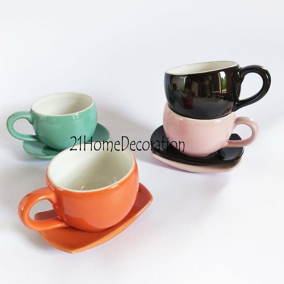 Cangkir Lepek Unik 250ml Gelas Kopi Teh Keramik Perlengkapan Kafe Dapur CS250 