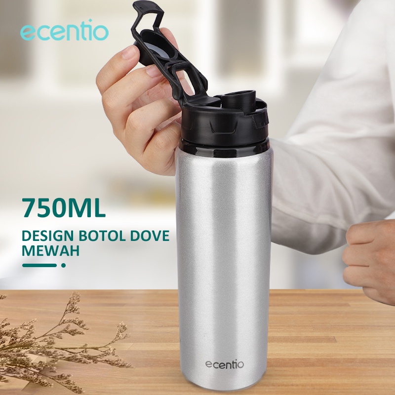 ecentio botol minum Olahraga Aluminium Tumbler Sports bottle minum Anti Bocor LeakProof Cap Gym Canteen Water Bottle