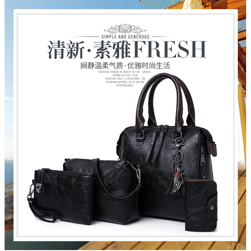 BJ31496 (4IN1) - Black/Brown/Gray/Red/Pink - TAS SET HANDBAG SLEMPANG POUCH DOMPET KARTU TERMURAH TERLARIS FASHION WANITA IMPORT BAGSTORE JAKARTA GT1662 CR7180 DC6102 VC86769 LT1496 EL458 B819624 BQ2445 JTF819624