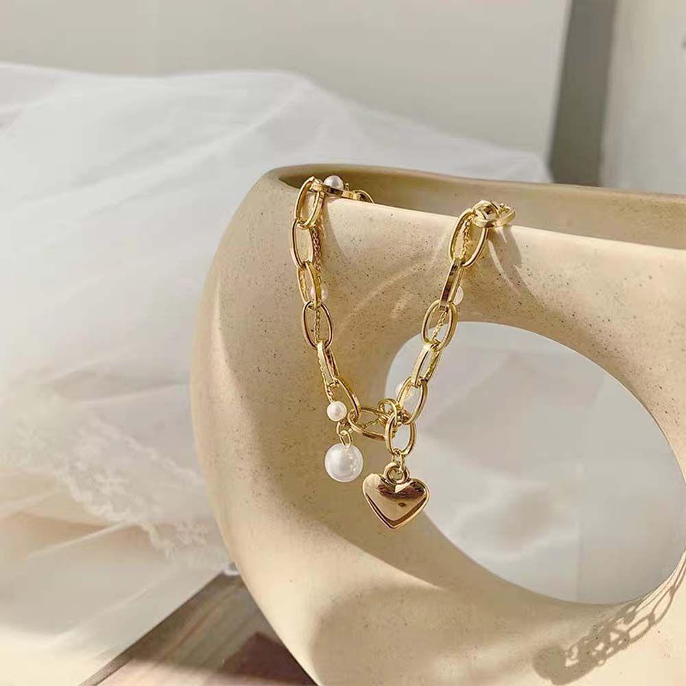 NEEDWAY Mutiara Gelang Set Elegan Fashion Wanita Cinta Liontin Hadiah Pesona Gaya Korea Beruntung Gelang Fashion Perhiasan