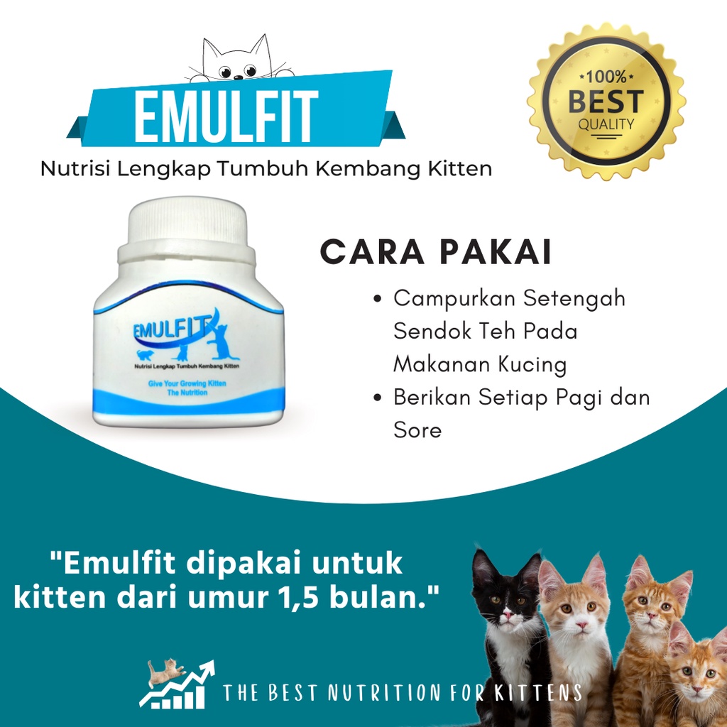 EMULFIT Nutrisi Makanan Pertumbuhan Kitten / Vitamin Nafsu Makan Anak Kucing Gemuk Sehat