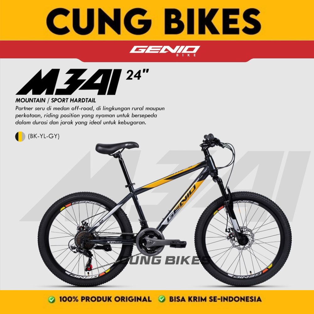 GENIO M 341 SEPEDA GUNUNG MTB 24 INNER CABLE 3 X 8 SPEED by UNITED