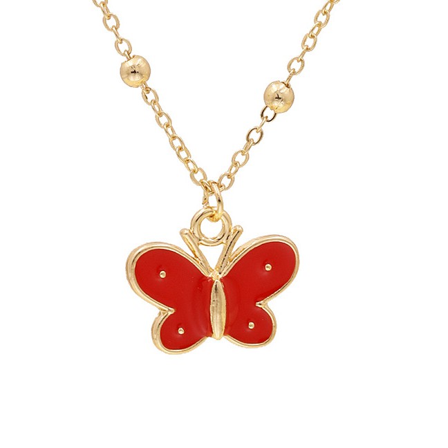 LRC Kalung Fashion 10375 Red Dripping Oil Bead Butterfly Alloy Necklace