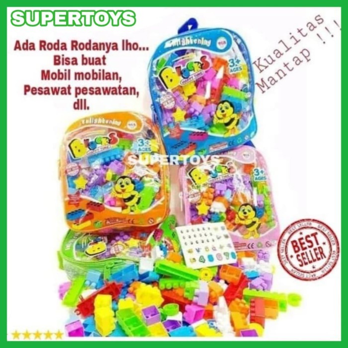 Lego Block isi 110pcs Block Tas Punggung Mainan Edukasi Anak Kado Anak