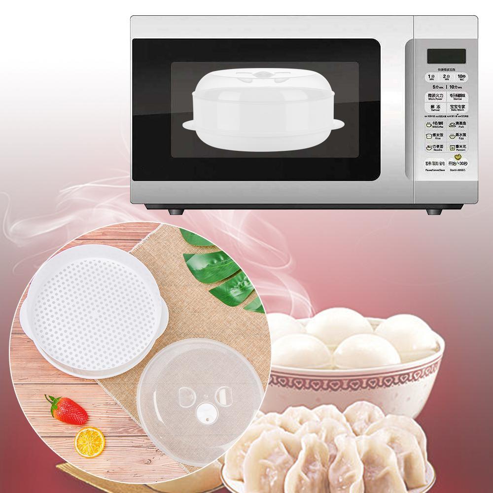 Solighter 1per2layer Microwave Oven Special Steamer Ramah Lingkungan Bao Bun Dumpling Basket Dengan Tutup