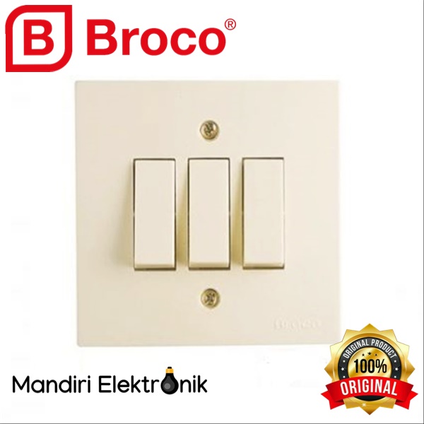 Broco Triple Switch IB Saklar 3 Gang Cream 6613 - Triple Switch Inbow Tanam Saklar Tripel 6613