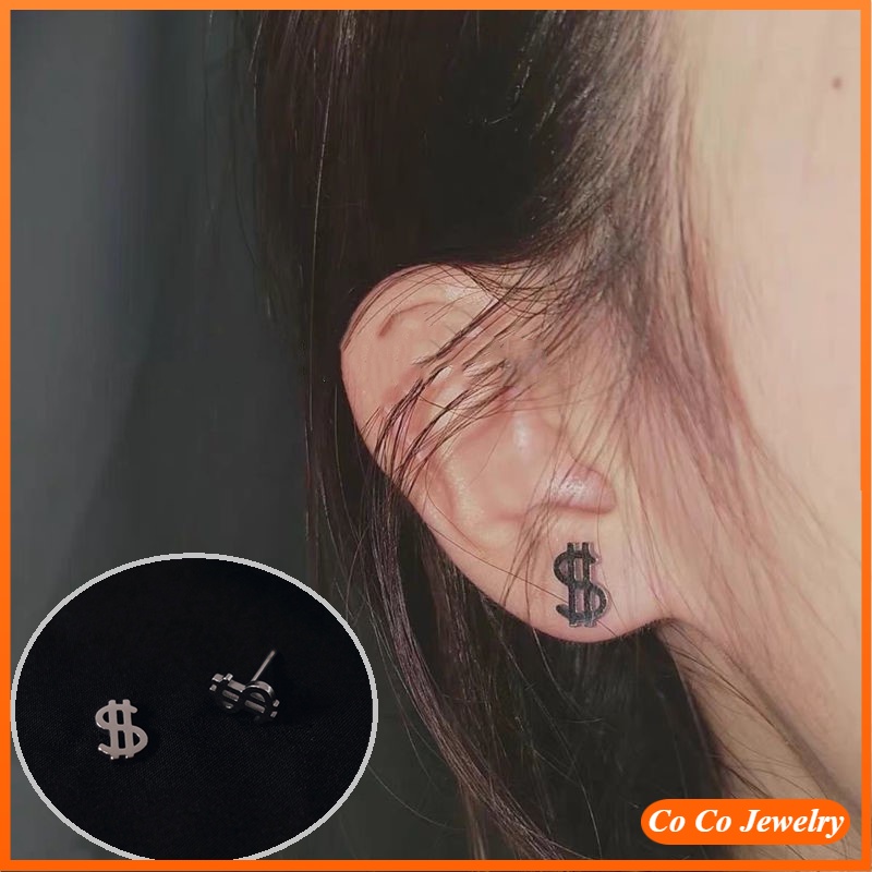 Anting Stud Desain Dollar Gaya Korea Hip Hop Untuk Pria Dan Wanita