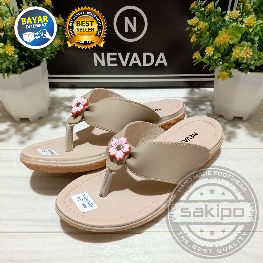 PROMO 4.4 RAMADHAN SALE !! SANDAL ANAK CEWEK JAPIT 1-BUNGA SALEM KREM TAN MARUN / SAKIPO