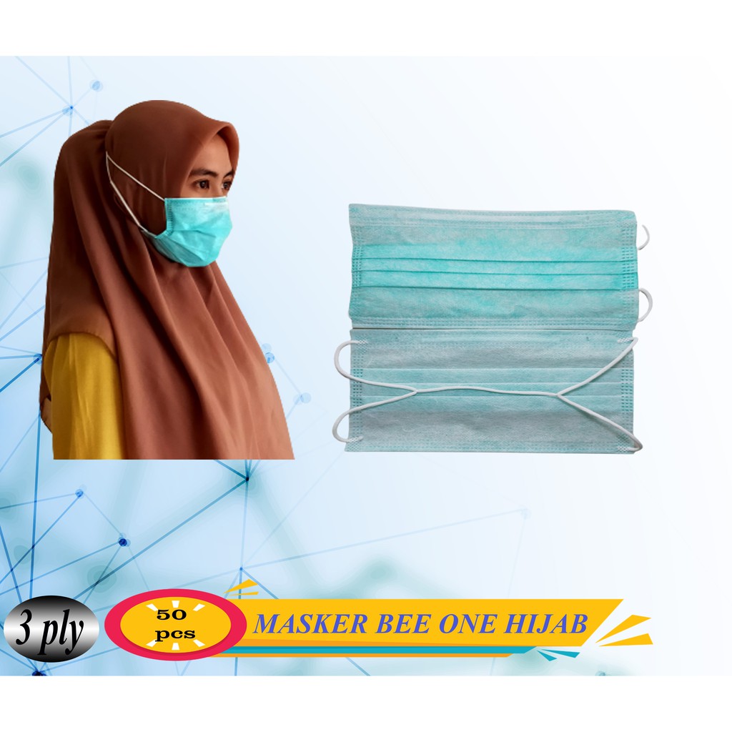 Masker Hijab 3ply Beeone Hijau | Shasyastore_