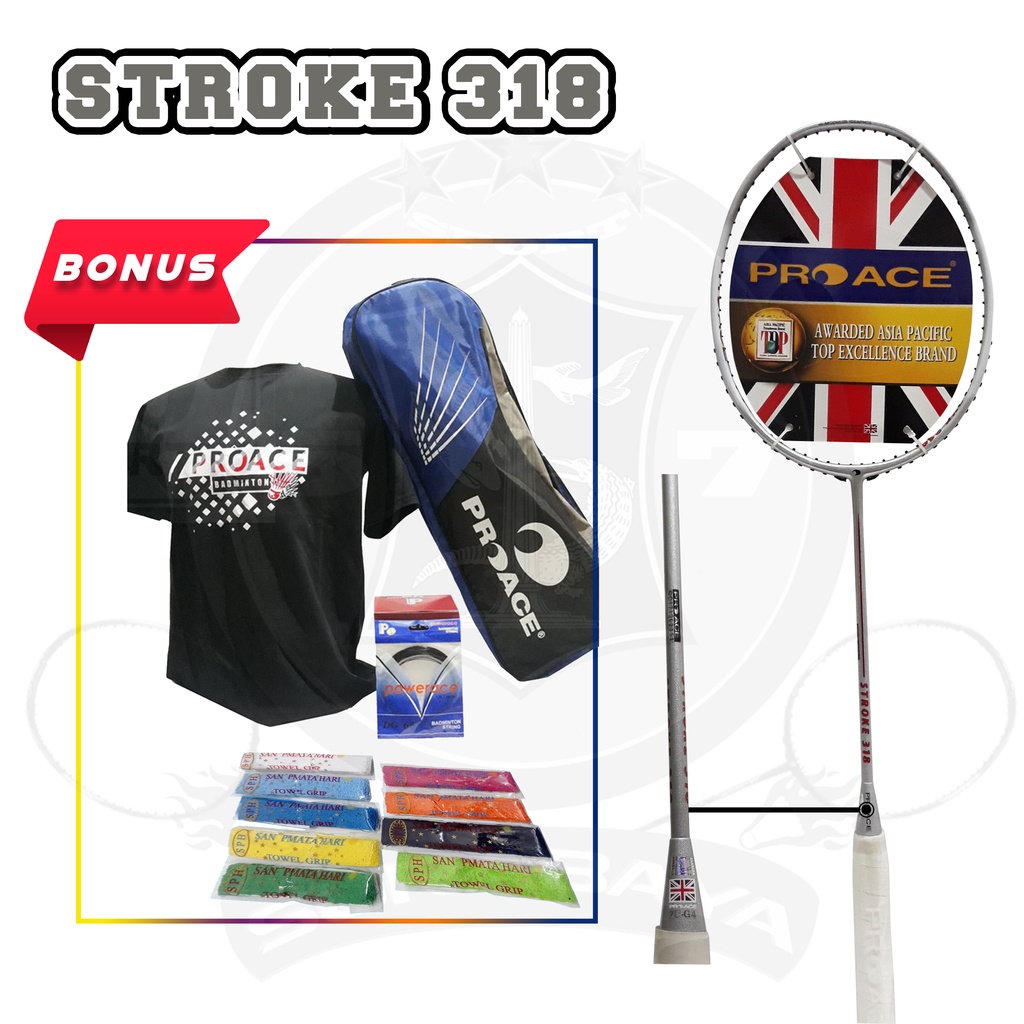 Raket Original Pro Ace Stroke 318 Badminton Bonus Komplit