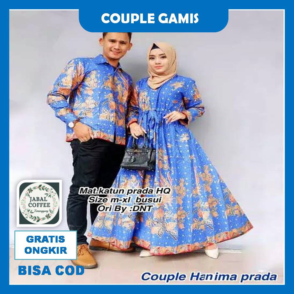 Couple Gamis Ramona / Couple Batik Sarimbit Kondangan / Couple Gamis Katun Prada Batik PekalonganJ24