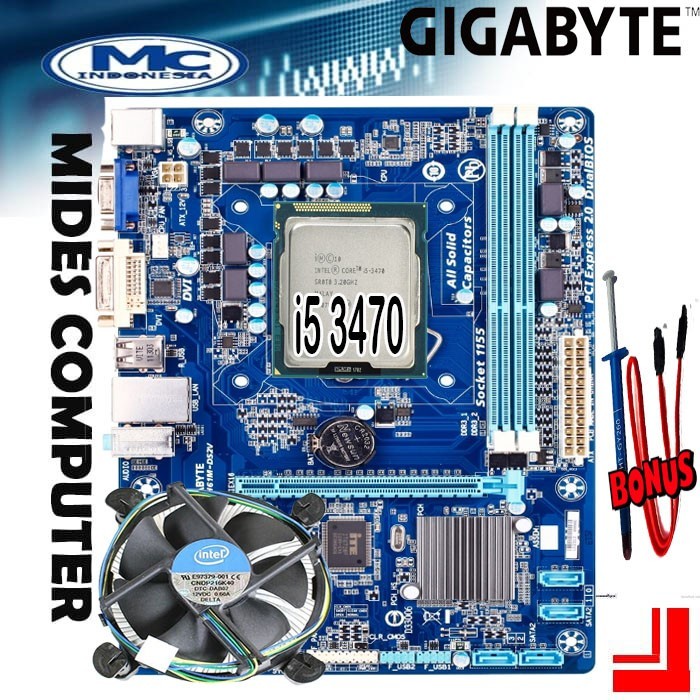 Paket Mobo Mainboard H61 LGA 1155 Gigabyte + i5 3470 + FAN