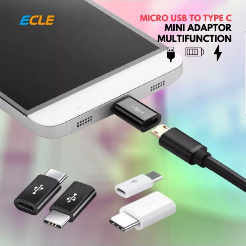 ECLE Adaptor Converter Micro USB Female to Tipe C Male Conektor Mini