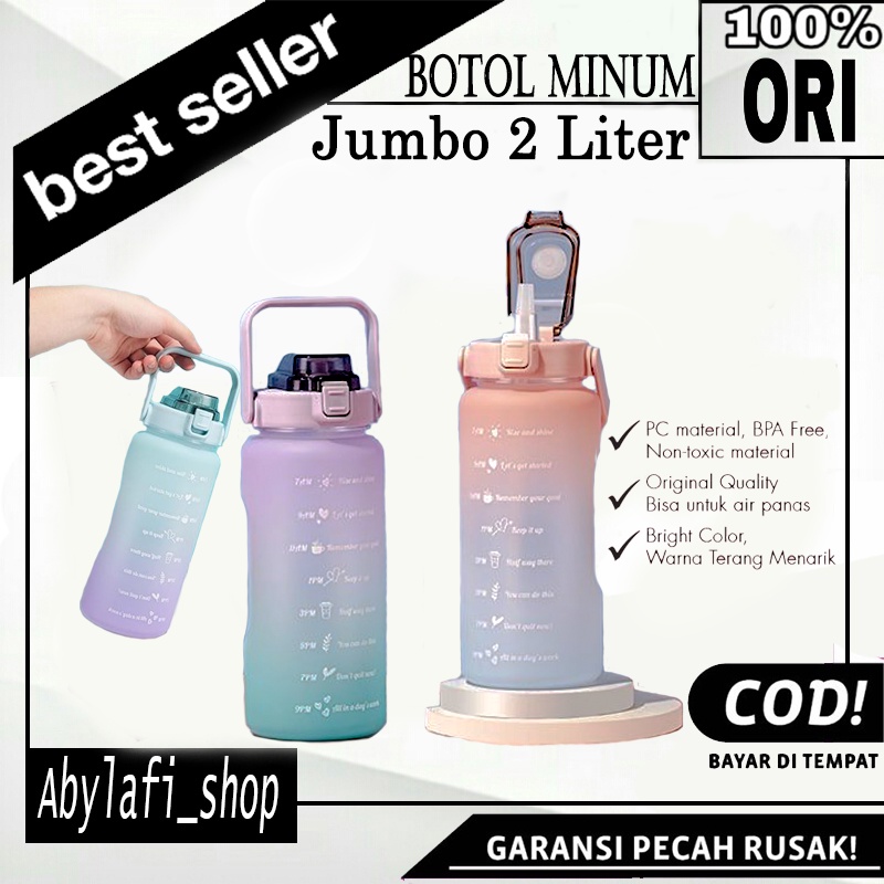 Botol Minum Jumbo Motivasi dengan Penanda Waktu Kapasitas Besar 2 liter viral original asli korea mu