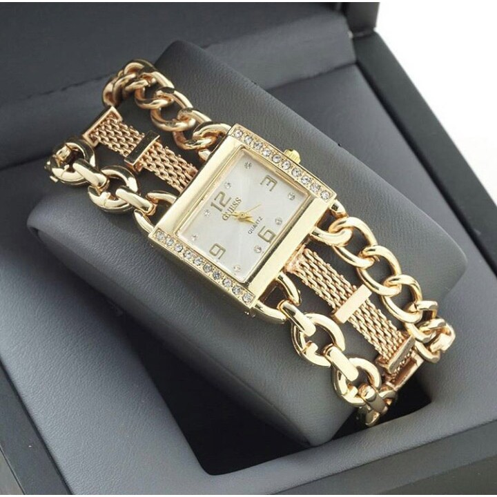 JAM TANGAN WANITA / CEWEK GUESS GRACEFUL RANTAI GOLD WHITE