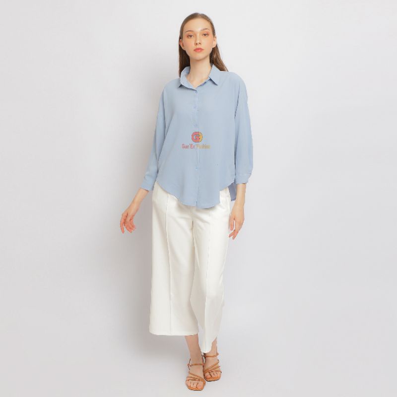 Kemeja Oversize Wanita Nelka Linen Shirt Lengan Panjang