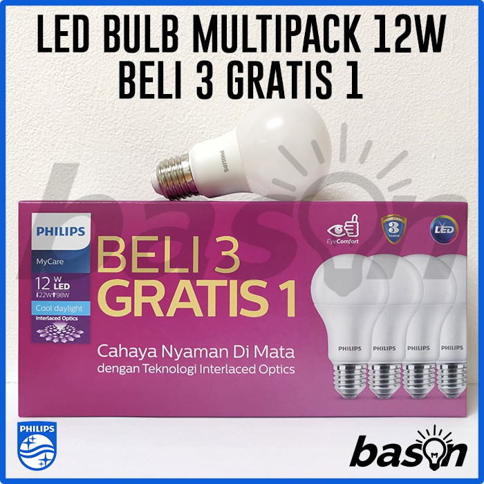 PHILIPS Multipack LED Bulb 12W Putih - Beli 3 Gratis 1