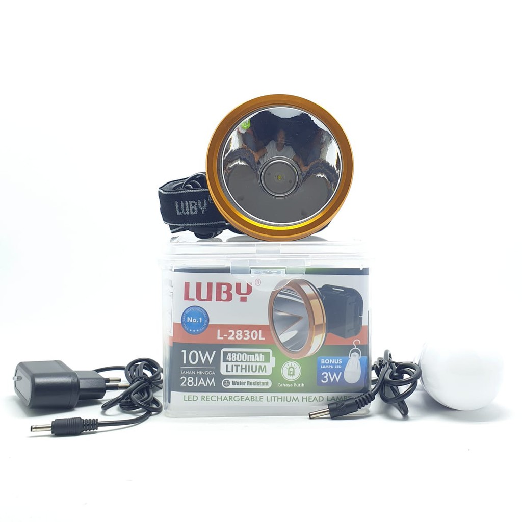 Luby L-2830L 10W JUMBO CD Putih Senter Kepala Cahaya Putih Lithium 4800mAh