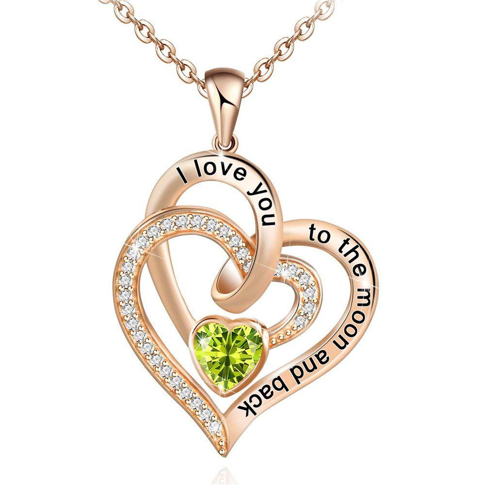 R-flower Heart Necklace 5A Cubic Zirconia Wanita Rose Gold I Love You to The Moon and Back