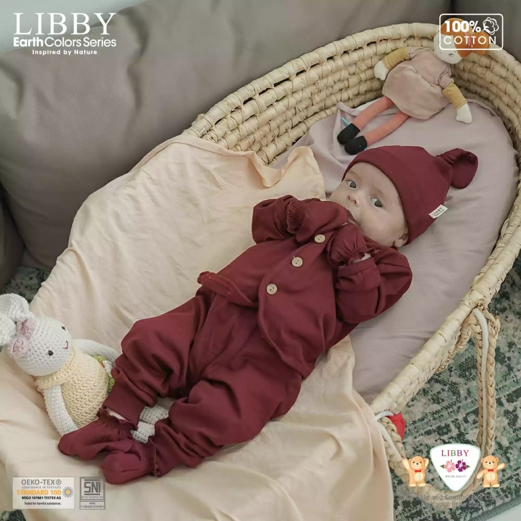 Libby Earth series New Comfy Set seri 2 Libby Baby Setelan Panjang Baju Kancing Depan Celana Panjang Pakaian Piyama Baju Bayi Baru Lahir