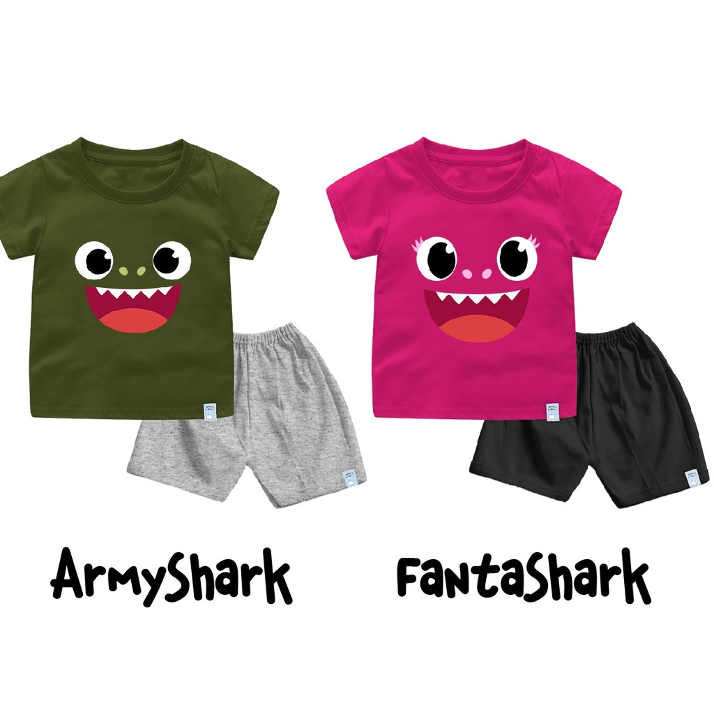 Setelan kaos Baby Shark Untuk Anak dan Bayi Bahan Katun Combed 30s Lembut dan Nyaman Dipakai