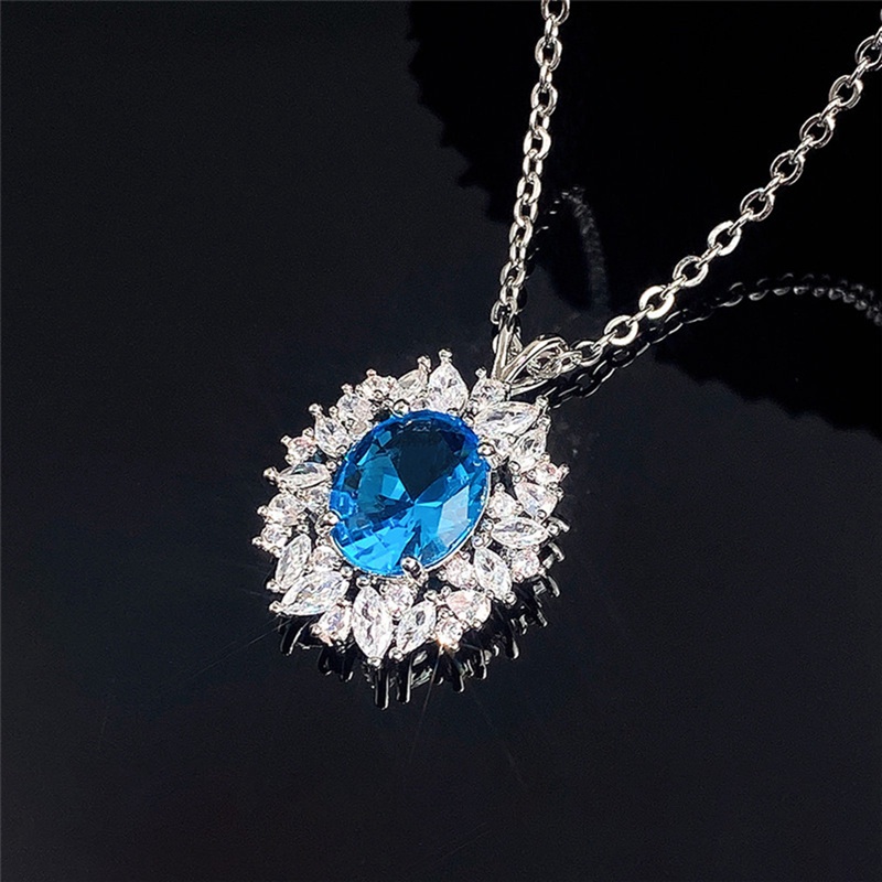 Kalung Liontin Cubic Zirconia Warna Biru Untuk Wanita