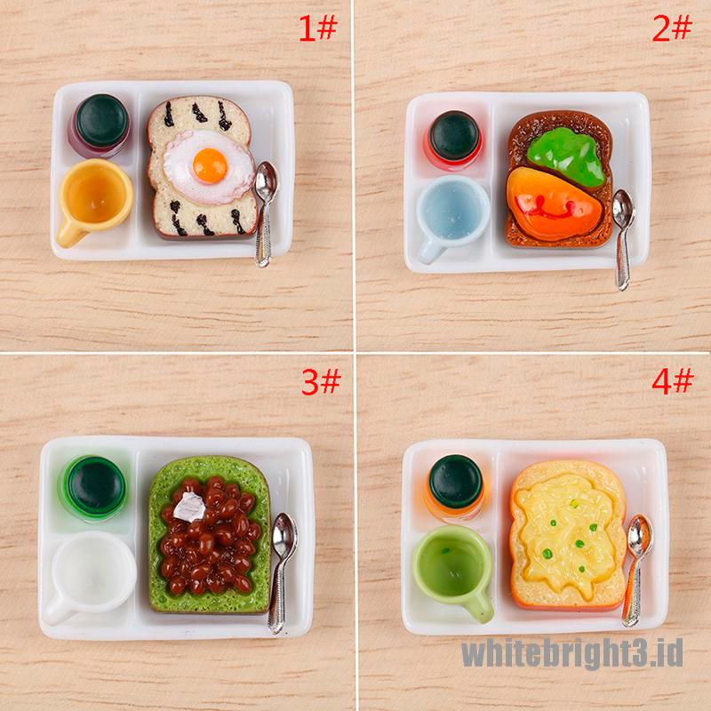 (white3) Mainan Miniatur Toast Selai / Roti / Piring / Cangkir / Sendok Untuk Dekorasi Dapur Rumah Boneka