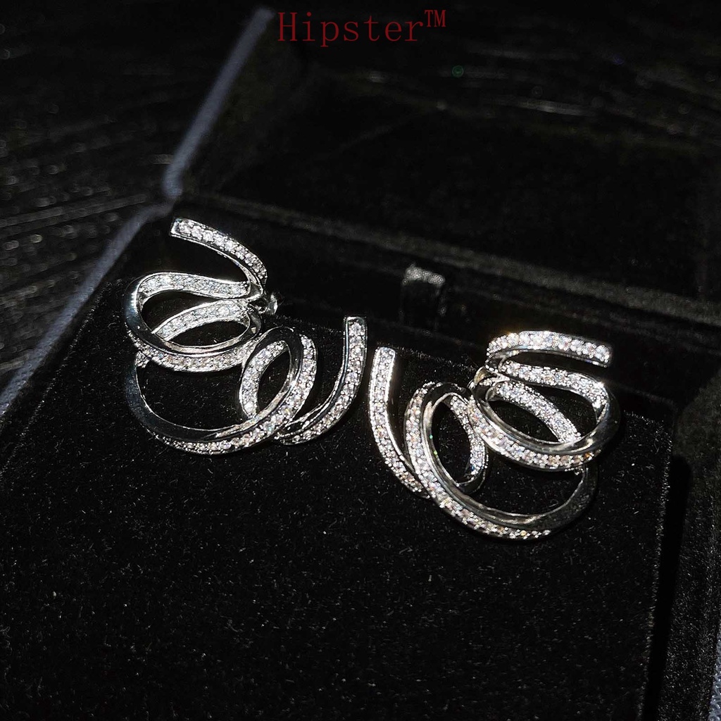 Trendy Same Style Hot Sale Micro Personality Ins Style Full Diamond Winding Ear Studs