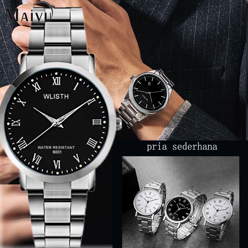 Jam Tangan Pria A0142 Alloy Band Quartz Watch/Murah