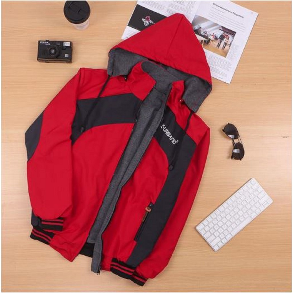 Jaket Gunung Outdoor Premium Casual Taslan Windproof XUA05 Merah Abu JSO Fashion Original X-Urband