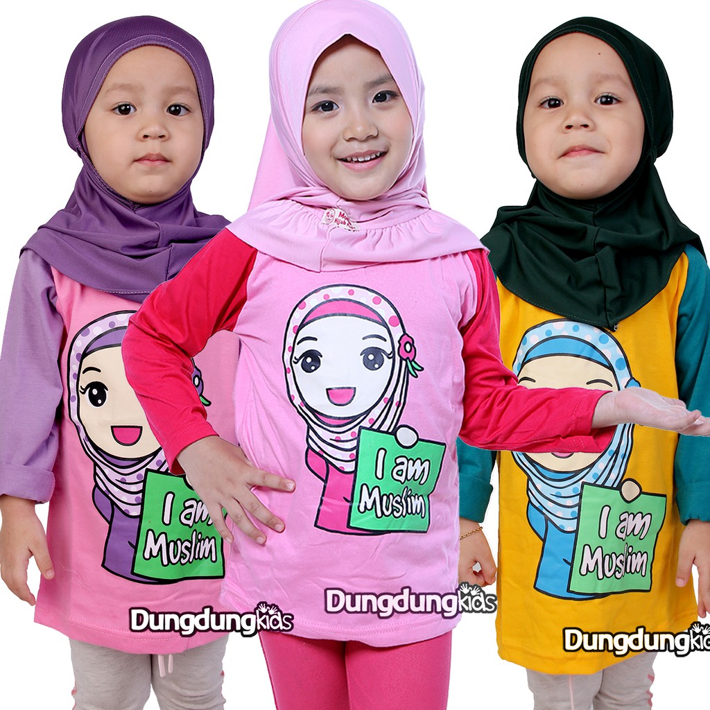Dungdungkids Baju Kaos Anak Muslim Muslimah Hijab Perempuan Cewek