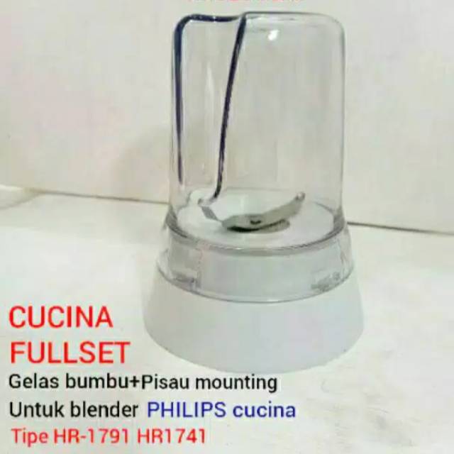 Gelas bumbu plastik+pisau mounting philips cucina untuk blender tipe HR-1791, HR-1741