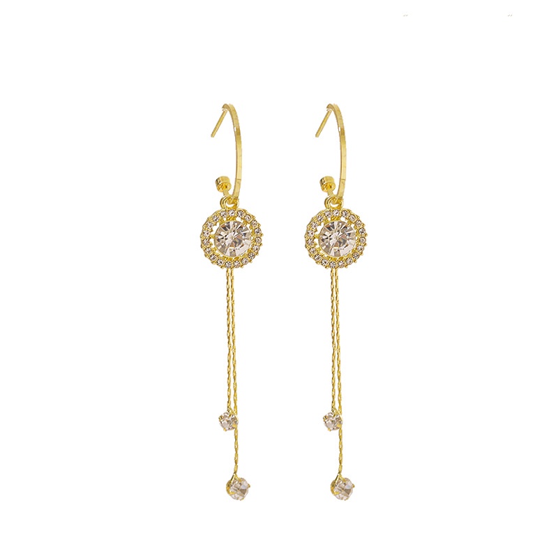 Sterling silver jarum Korea tassle panjang selebriti Internet elegan zircon berlebihan anting-anting