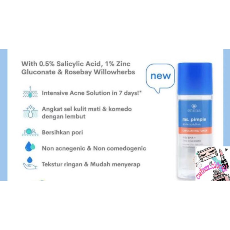 ☃️Cutezz_Ching1☃️Emina Ms. Pimple Acne Solution Exfoliating Toner 100ml