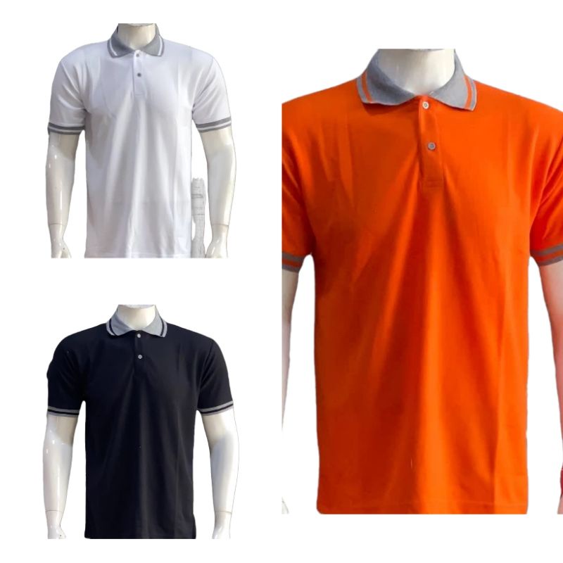 Kaos Kerah Lengan Pendek Pria Wanita Dewasa Warna Hitam Putih Orange