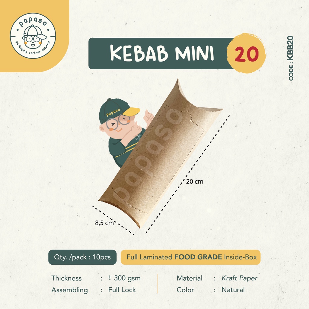 

Kebab Box / Kotak Kebab (KBB20) Kraft Full Laminating 1 Sisi (Min. Order 1pack/10pcs)