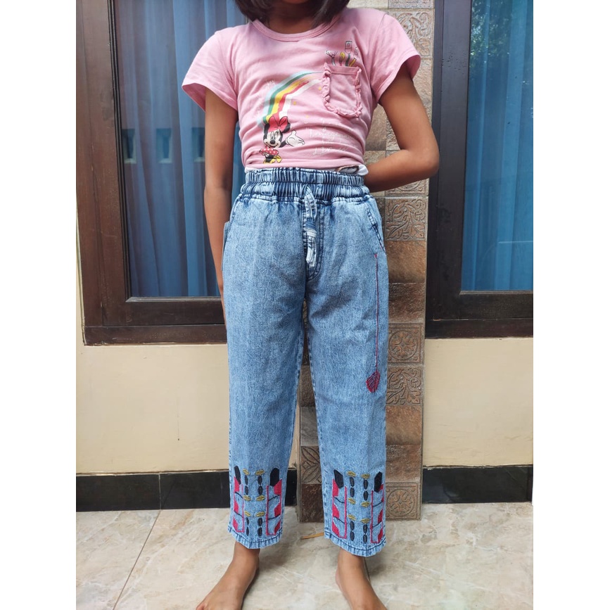 Boyfriend Jeans Kids Snow / Celana Jeans Bordir Anak / Orinika Kids / Sun Kids / Doll Kids / Sandra 25 Kids