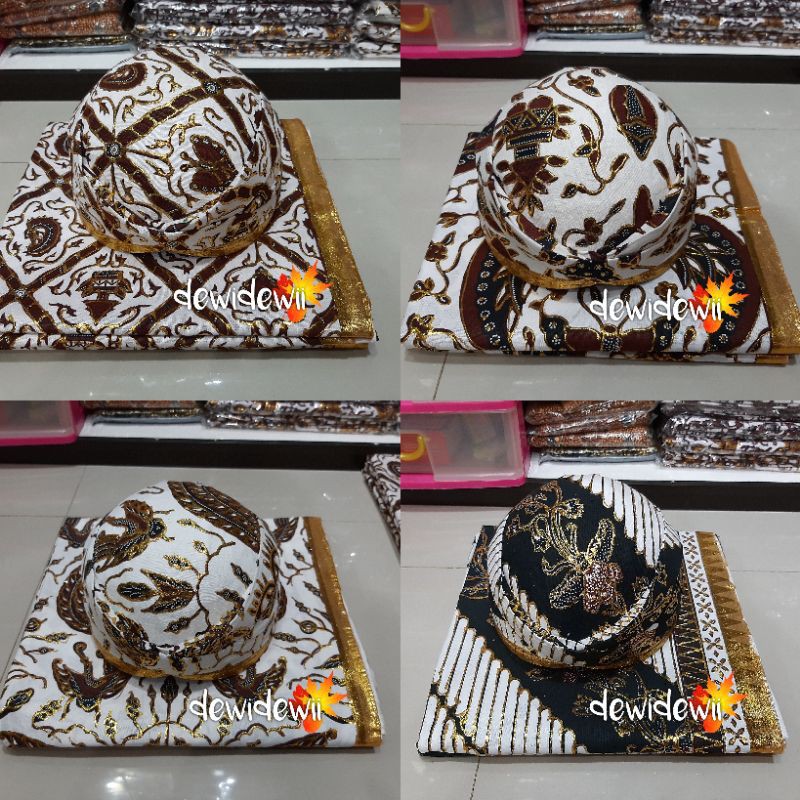 set, JARIK + BLANGKON Pengantin. Dasar Putih, Prodo Gold