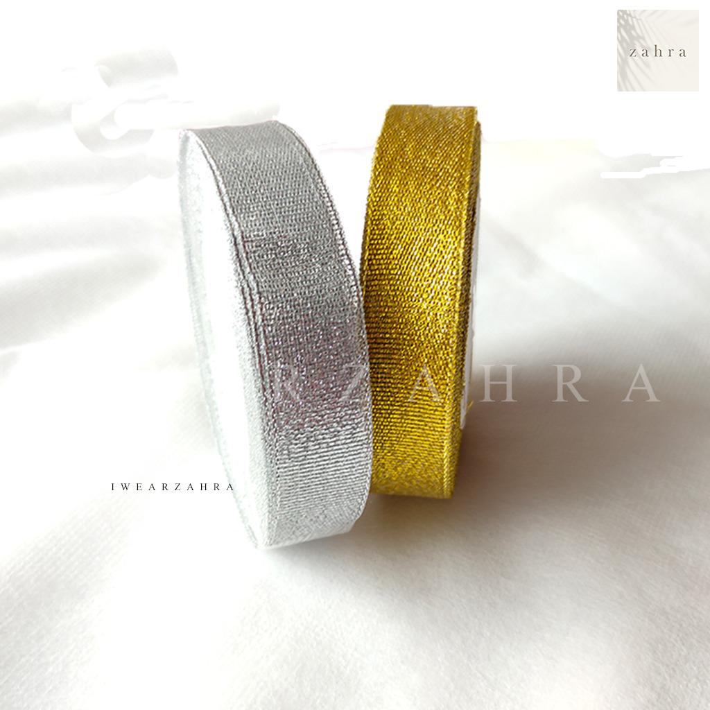 PITA GLITTER GOLD SILVER -  Gift Souvenir Ribbon Flower Bouquet Buket Bunga Kado Hampers Hantaran Hiasan 1/8 1/2 3/4 1 2 inch cm Roll Hiasan Berkilau Aksesoris Dekorasi Murah