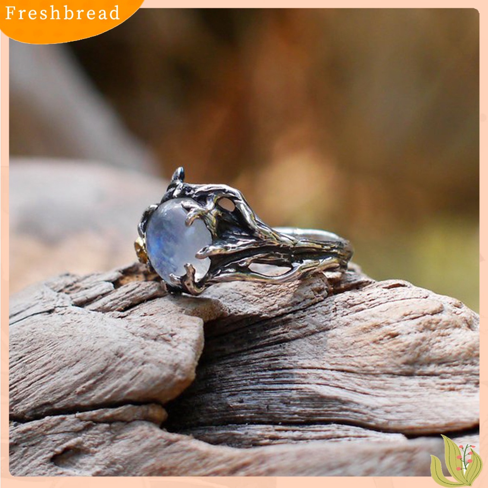 Fresh| Cincin Wanita Desain Bunga Mawardaun Hias Moonstone Imitasi Bentuk Bulat Gaya Vintage Untuk Pesta