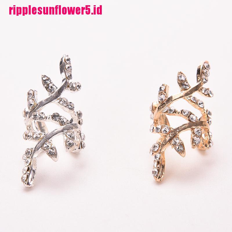 # Kaos T-Shirt Wanita Lengan Pendek Motif Print #Anting Klip On Bentuk Daun Kristal Gaya Punk Rock Retro