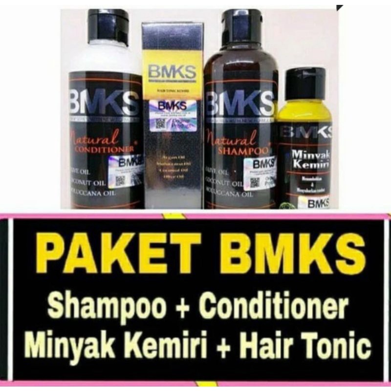 4in1 paket penumbuh rambut shampo+conditiner+minyak+tonic bmks kemiri